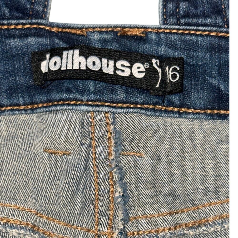 Dollhouse Juniors Size 16 Button-Front Skinny Denim Overalls Step Hem - Picture 7 of 10
